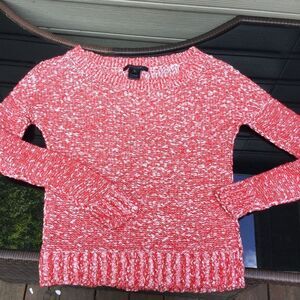 SCOOP NYC Red White Woven Cotton Cashmere Sweater